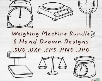 Paquete de imágenes SVG de básculas de cocina, 6 imágenes prediseñadas dibujadas a mano (descarga digital)