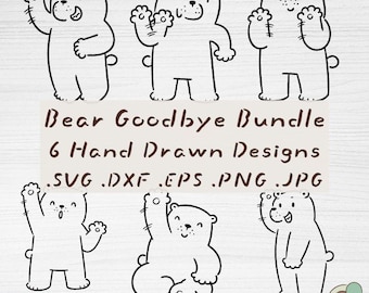Paquete de imágenes prediseñadas de ositos de peluche despidiéndose, 6 imágenes prediseñadas de ositos de peluche saludando dibujadas a mano (descarga digital)