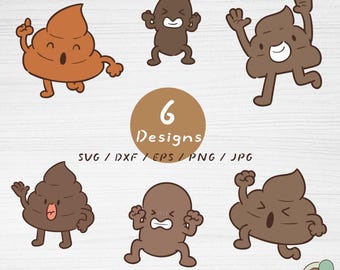 Paquete de divertidos archivos SVG de caca, 6 archivos de corte de excremento kawaii (descarga digital)
