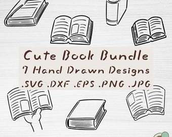 Paquete de libros, 7 diseños de lectura con contornos dibujados a mano (descarga digital)