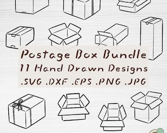 Paquete de archivos SVG para cajas de envío, 11 archivos de corte dibujados a mano para sobres de envío (descarga digital)