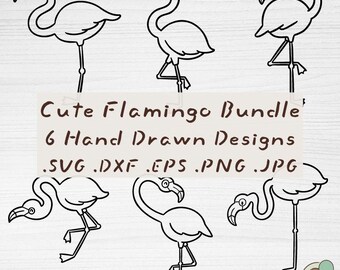 Flamingo Bundle, 6 Hand Drawn Outline Cut Files (Digital Download)