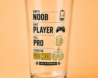 Funny Gamer Beer Pint Glass – Gaming Beer Gift for Men, Beer Lover Pint Glass, 16oz Brewery Glass, Gamer Barware, Home Bar Gift