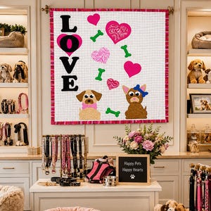 Patrón de colcha "Amor por los perros" en PDF / Tutorial para tapiz de pared con patchwork de cachorros / Patrón de costura para colcha de mascotas adorables / Diseño de colcha de animales ideal para principiantes