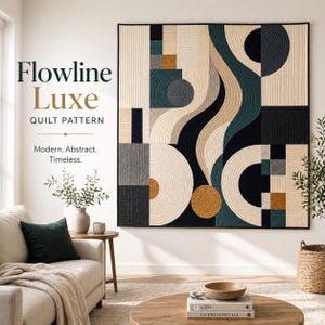 Patrón de acolchado moderno Flowline Luxe, diseño geométrico de acolchado, patrón de acolchado abstracto, patrón de patchwork contemporáneo, patrón de costura en PDF