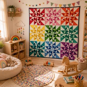 Rainbow Pinwheel Quilt Pattern, Modern Star Quilt Pattern, Colorful Geometric Quilt, Scrap Friendly Quilt Pattern, Beginner Quilt Pattern