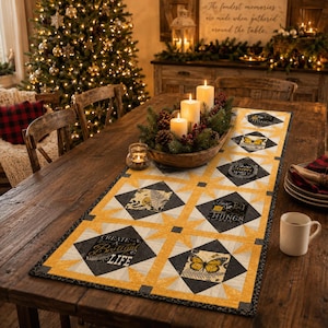 Patron de chemin de table de luxe PDF | Tutoriel élégant pour les chemins de fer en patchwork des Fêtes | Décoration de courtepointe festive et moderne | Patron de couture adapté aux débutants