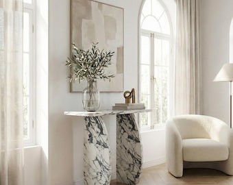 Calacatta Viola Marble Console Table | Luxury Entryway Console | Handmade Natural Stone Designer Furniture