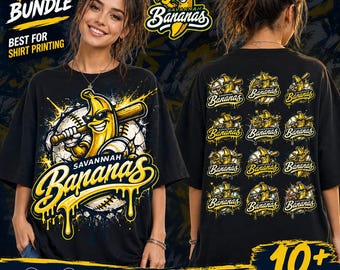 Savane bananes PNG Bundle, conception de chemise de baseball banane, rigolote banane mascotte PNG, lot de Sublimation de baseball, Logo banane goutte à goutte, Spo rétro