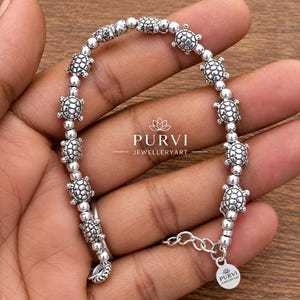 Schildkrötenarmband aus 925er Sterlingsilber, handgefertigtes Armband mit Meeresmotiven, Schmuck aus Silberperlen, Ozean-Schmuck