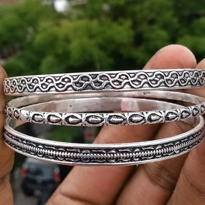 Stapelbara armband i 925 sterlingsilver, armband i oxiderat silver, handgjorda smycken, gåva för kvinnor