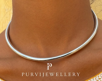 Minimalist Solid Neck Collar, 925 Sterling Silver Choker, Tribal Statement Jewelry