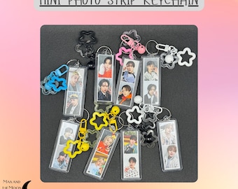 Stray Kids Mini Photo Strip Keychain, 1x3 Acrylic Photo Keychain, Fanmade Bias Keychain, Kpop Bag Charm, Cute Star Keychain