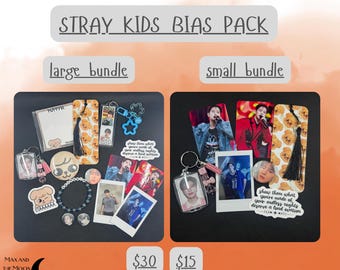 Stray Kids Bias Pack | Fanmade SKZ Merch Bundle | Kpop Gift Box | Photocards, Keychain, Bookmark & More