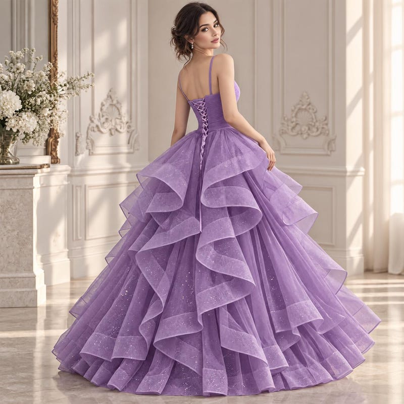 Tulle Ruffle Robe Purple Layered Prom Dress - Etsy