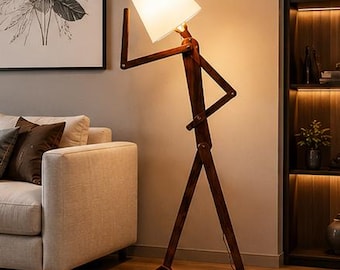 Modern Wooden Floor Lamp | Designer Standing Lamp | Luxury Wooden Reading Light | Contemporary Living Room Floor Light | Home Decor