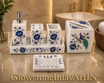 Luxus Marmor Badezimmer Zubehör Set, weiße Marmor Bad-Set, Seifenspender, Tissue Box Cover, Zahnbürstenhalter, Seifenschale