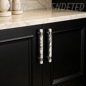 Silver White Marble Brass Cabinet Pull: Minimalist Drawer Wardrobe Handle
