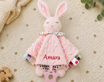 Manta de apego personalizada para bebé, manta de seguridad personalizada con nombre bordado, suave juguete de peluche, regalo para bebé, regalo para baby shower