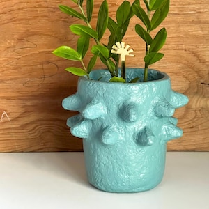 Paper mache vessel / pot / vase in Dragonfly Blue