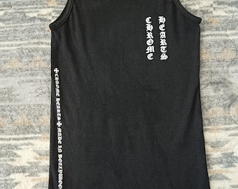 Chrome Hearts Black Ribbed Tank Top, Gothic Cross Graphic, Made in USA, Size M