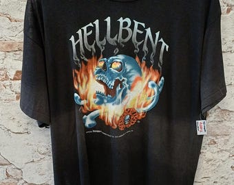 Vintage 80s 3D Emblem Hellbent T Shirt XL Single Stitch Easyriders Skull 50/50