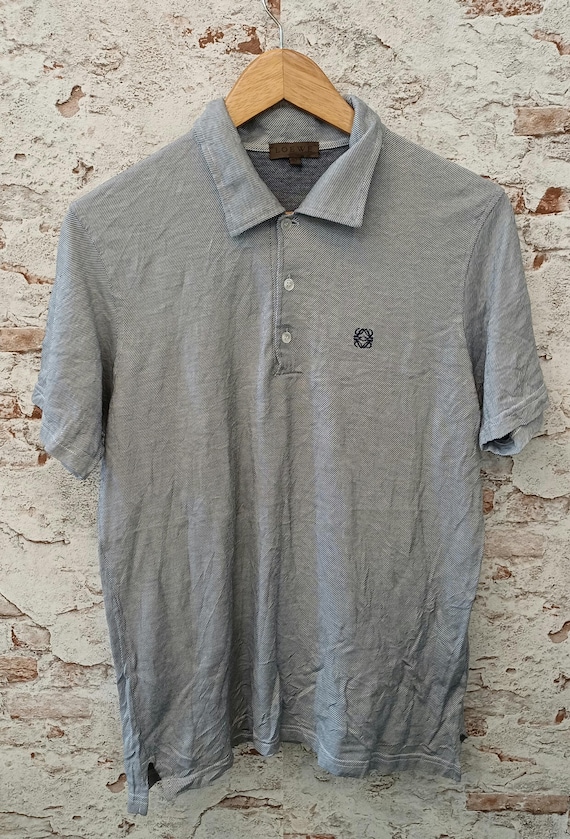 Loewe, Vintage LOEWE Anagram Polo Shirt Made in Italy Size 52/XL Blue Stripe