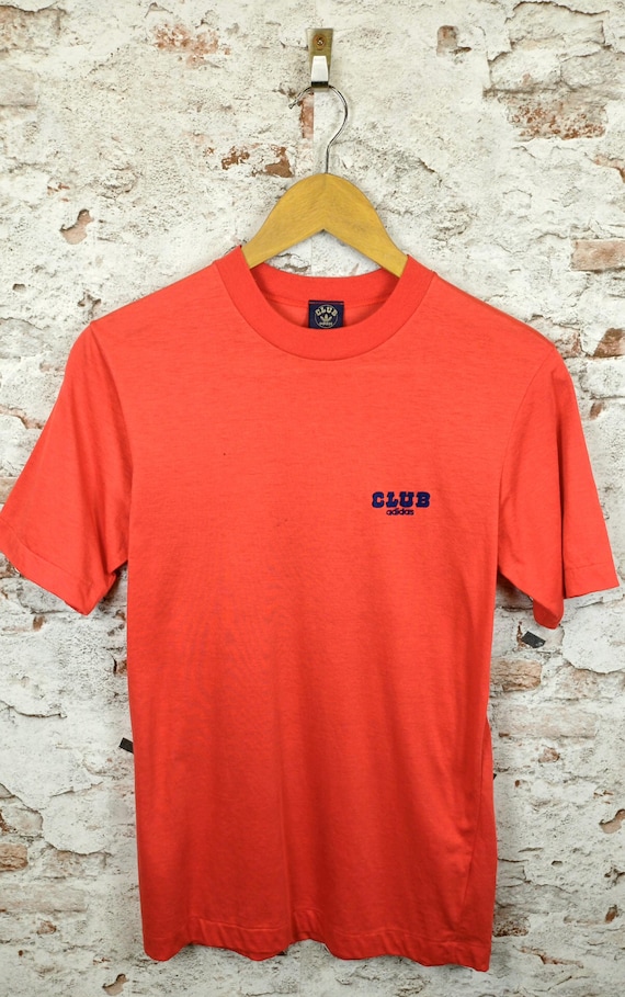 Adidas, Vintage Club Adidas Descente Orange T Shirt Small Embroidered Logo Made in Japan