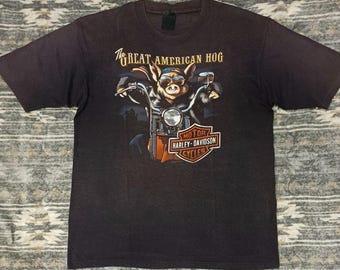 Vintage 1991 Harley Davidson American Hog T-Shirt, Single Stitch Biker Tee (L/XL)