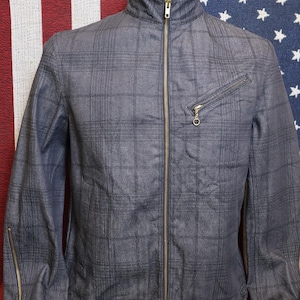 Vintage 90er-Jahre Radness Bigi Denim Bikerjacke – Japanische Marke, kariert, mit Reißverschluss, Größe M
