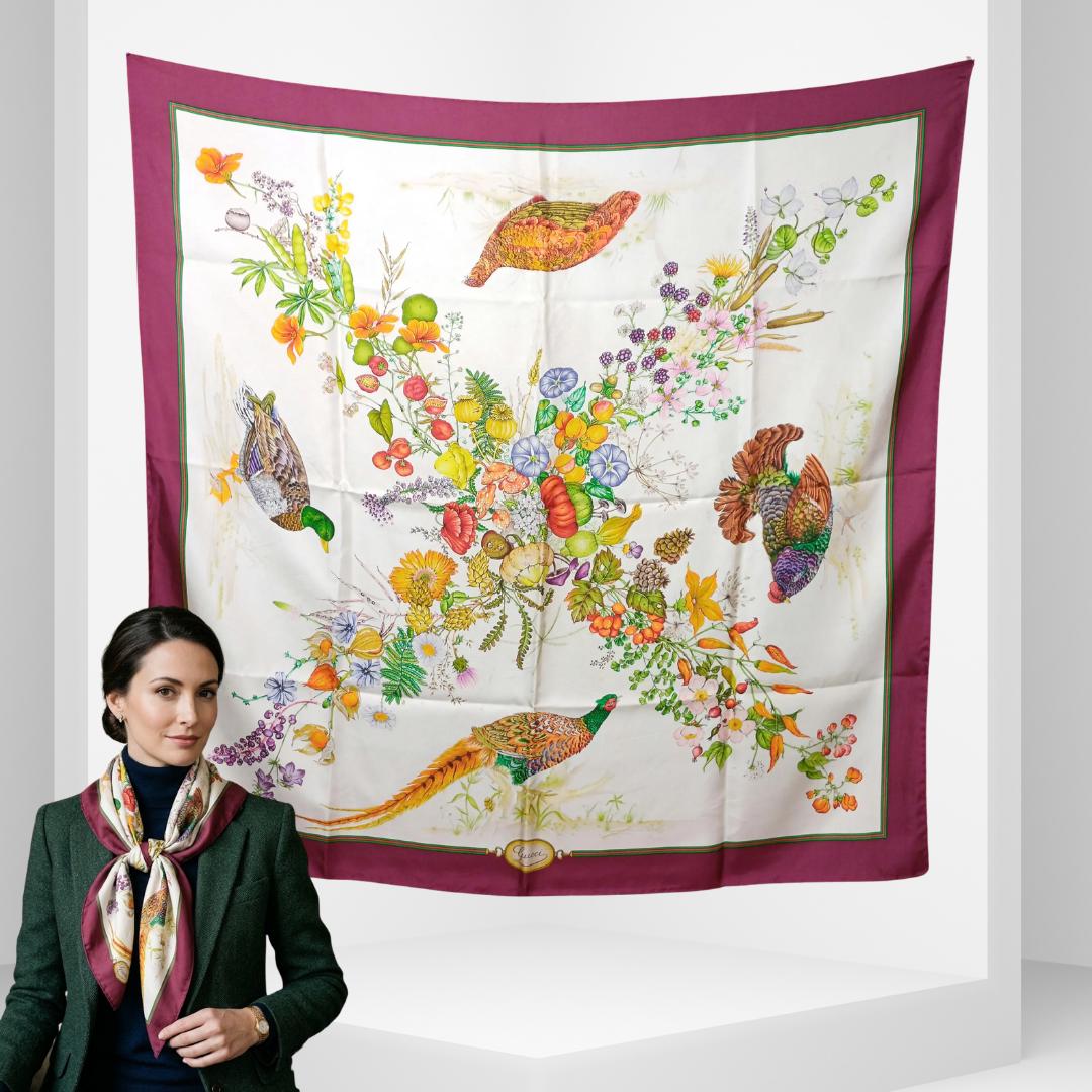 Gucci Scarf Vintage Silk Birds - Etsy