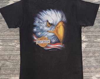 1992 Harley-Davidson Eagle Flag T-Shirt: 3D Emblem Single Stitch Biker Tee (Size M)
