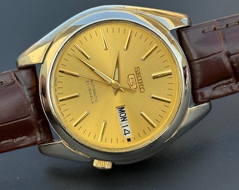 Vintage Seiko 5 Automatik Gold Zifferblatt Day Date 17 Juwelen Japanisch S-71