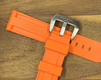 Panerai Orange Rubber Watch Strap Band with Stainless Steel Buckle (22mm, 24mm, 26mm)