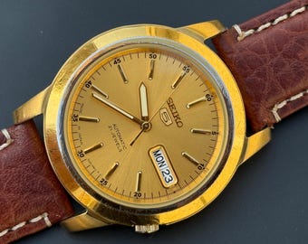 Seiko 5 Automatik 21 Jewels Vergoldetes goldenes Ziffernblatt s-39