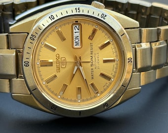 Vintage Seiko 5 Sports Automatik 21 Juwelen Golden Case & Zifferblatt Made in Japan S-57