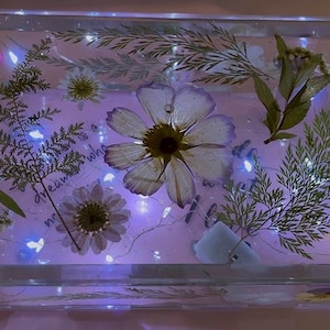 Leuchten gepresste Blumen Harz Box | Leuchtendes botanisches Schmuck-Andenken | Skurril Lichterkette Schmuck Organisator | Einzigartiges Cottagecore Geschenk