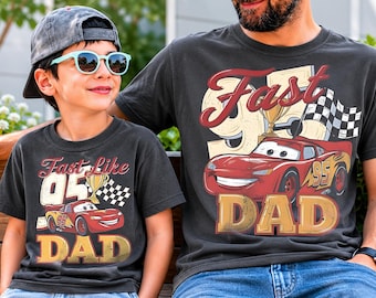 Vintage Lightning McQueen Dad & Son Shirt, Disney Cars Comfort Colors Tee, Fast Like Dad Race Car 95 Pixar Matching Family Vacation Shirt
