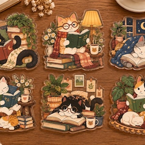 Soporte para teléfono Kindle MagSafe con diseño de gatos lectores, soporte magnético para teléfono con diseño de gato aficionado a los libros, soporte magnético para teléfono con diseño de ratón de biblioteca, regalo para amantes de los gatos, regalo para lectores.