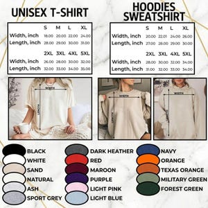 K&ouml;nnte beinhalten: Gr&ouml;&szlig;entabellen f&uuml;r Unisex-T-Shirts und Hoodies/Sweatshirts. Die T-Shirt-Tabelle listet Gr&ouml;&szlig;en S-5XL mit Breitenmessungen von 45,7 bis 81,3 cm und L&auml;ngen von 71,1 bis 88,9 cm auf. Die Hoodie-Tabelle listet Gr&ouml;&szlig;en S-5XL mit Breitenmessungen von 50,8 bis 86,4 cm und L&auml;ngen von 68,6 bis 86,4 cm auf.