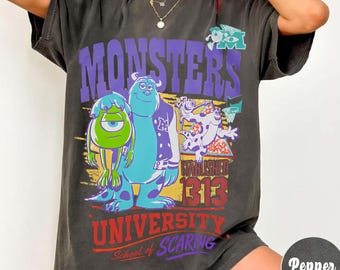 Retro Monsters Incorporated  We Scare Because We Care T-Shirt, Disney Sulley & Mike Monster Inc Family Matching Tee