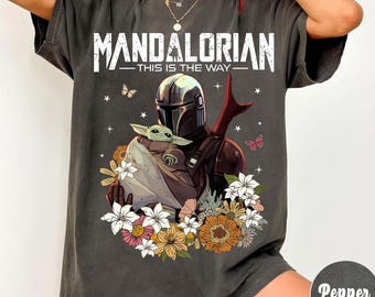 Retro Mandalorian and Grogu Shirt, Star Wars Mando Shirt, Baby Yoda Shirt, This Is The Way Tee, Magic Kingdom Shirt, Disney Family Trip Tee