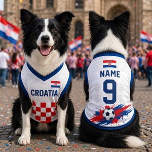 Personalized Croatia Dog Soccer Jersey, Custom Pet Football Shirt with Name & Number, Cat Sportswear, Croatia Soccer Fan Gift image 1