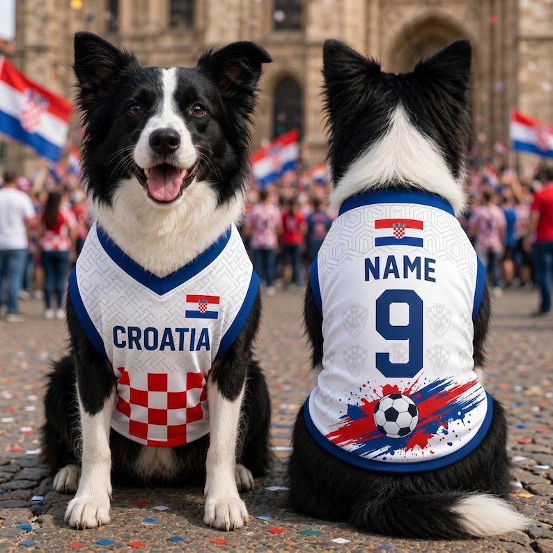 Personalized Croatia Dog Soccer Jersey, Custom Pet Football Shirt with Name & Number, Cat Sportswear, Croatia Soccer Fan Gift image 1