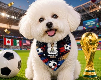 FIFA 2026 World Cup Dog Bandana, Soccer World Cup Pet Scarf, Game Day Football Dog Accessory, Soccer Fan Gift for Dogs and Cats
