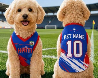 Personalized Haiti Pet Soccer Mesh Jersey, Custom Dog Soccer Shirt Name and Number, Haiti Football Dog Jersey, Breathable Mesh Cat Sportswea
