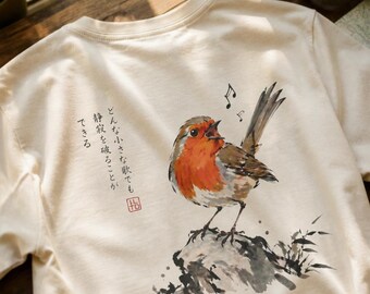 Camiseta con estampado de acuarela de Robin / Camiseta urbana de arte japonés / Studio ILTO