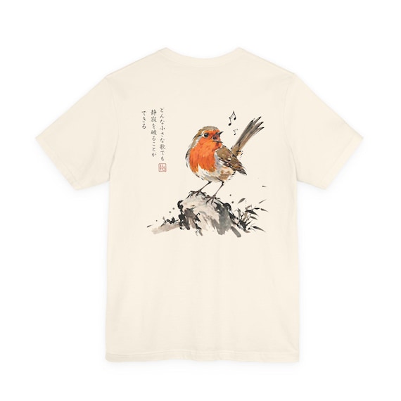 Watercolor Robin Bird Tee | Japanese Brushstroke Song, Nature Illustration