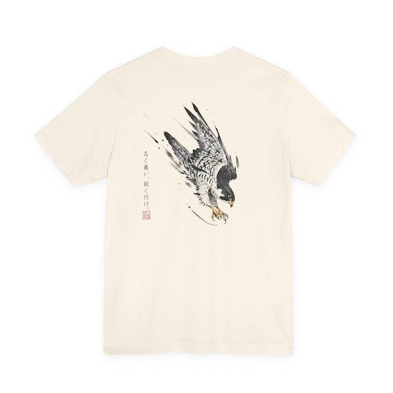 Peregrine Falcon Illustration T-Shirt | Japanese Ink Style, Minimal Chest Logo