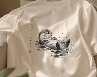 Camiseta con ilustración de nutria de río / Camiseta de acuarela de nutria flotante